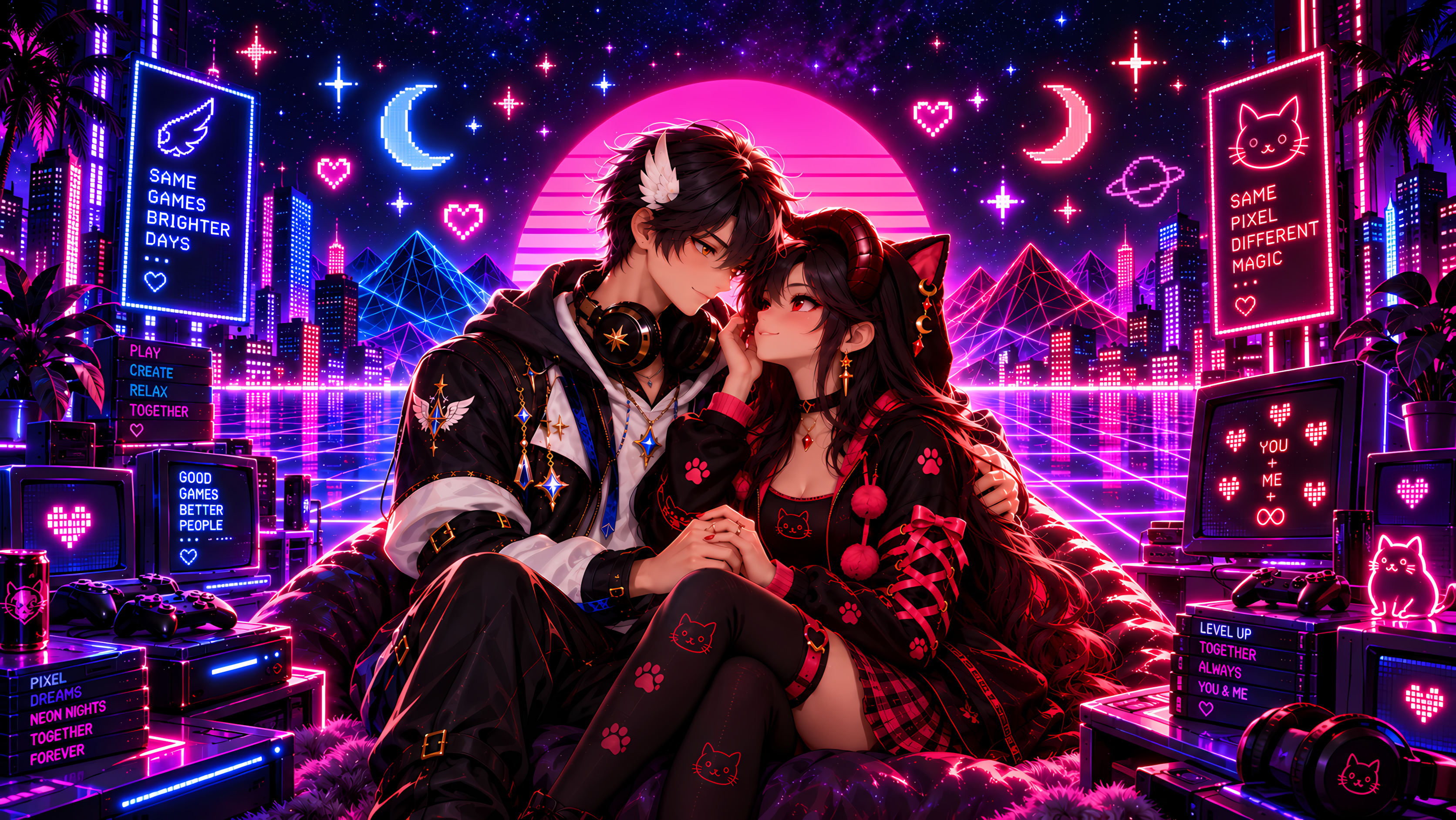 Seije and Sélène in the AlpasNet retro cyberpunk universe